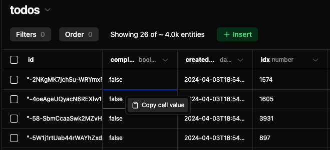 A copy button in the Triplit Console to copy the value of a cell