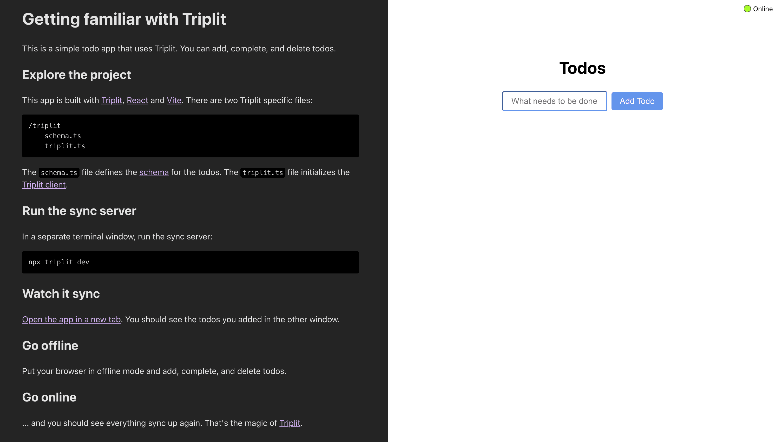 Screenshot of the demo app created by `create triplit-app`.