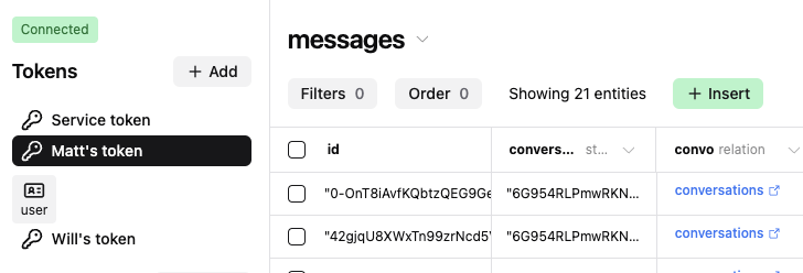 The interface for choosing between tokens