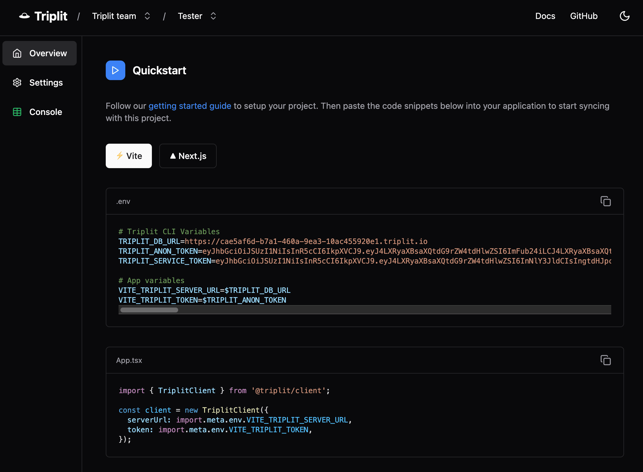 Overview tab information
